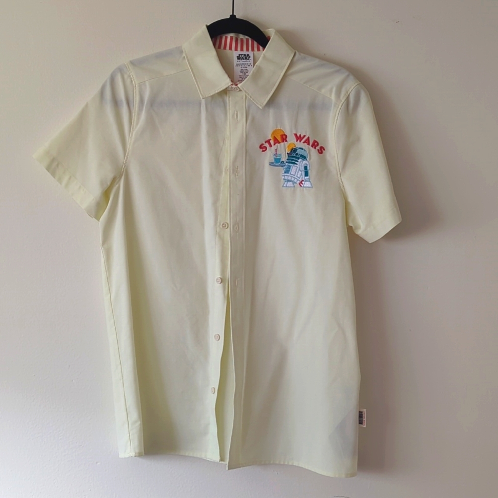 Star Wars Bantha Burgers R2-D2 cream short sleeve button front sz XS